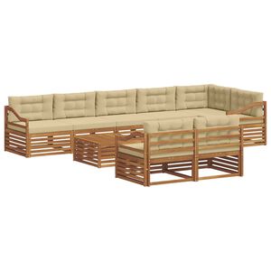 vidaXL Conjunto de sof&aacute;s de exterior con coj&iacute;n 9 pcs Natural y Beige