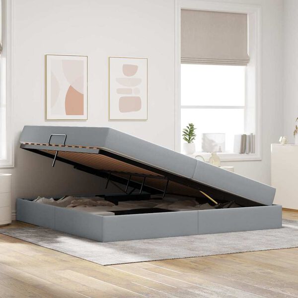 vidaXL Cama con almacenamiento y colch&oacute;n Gris Claro 200 x 200 cm