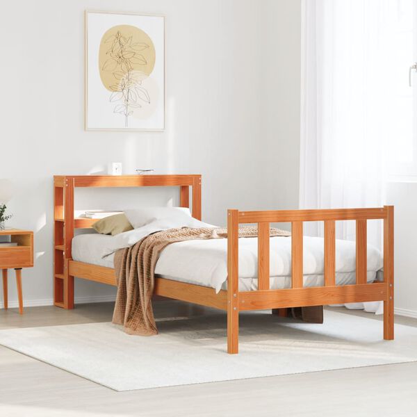 vidaXL Estructura cama con cabecero madera pino marr&oacute;n cera 90x200 cm