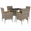 vidaXL Set comedor jard&iacute;n 5 pzas y cojines rat&aacute;n sint&eacute;tico vidrio gris
