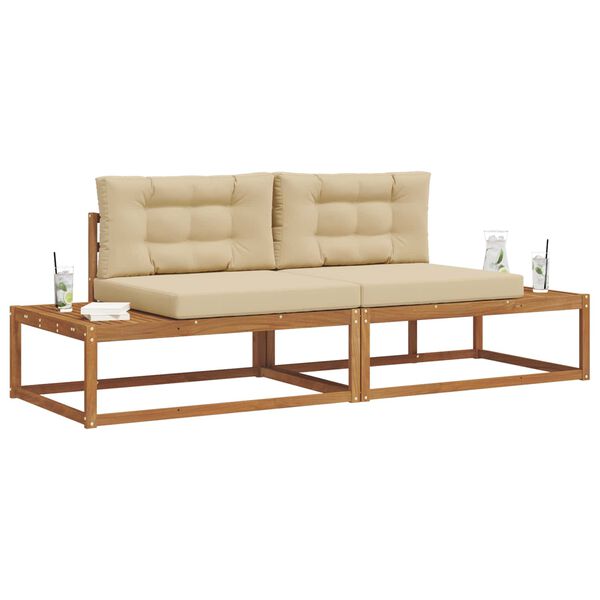 vidaXL Conjunto de sof&aacute;s de exterior con coj&iacute;n 2 Pieza Natural y Beige