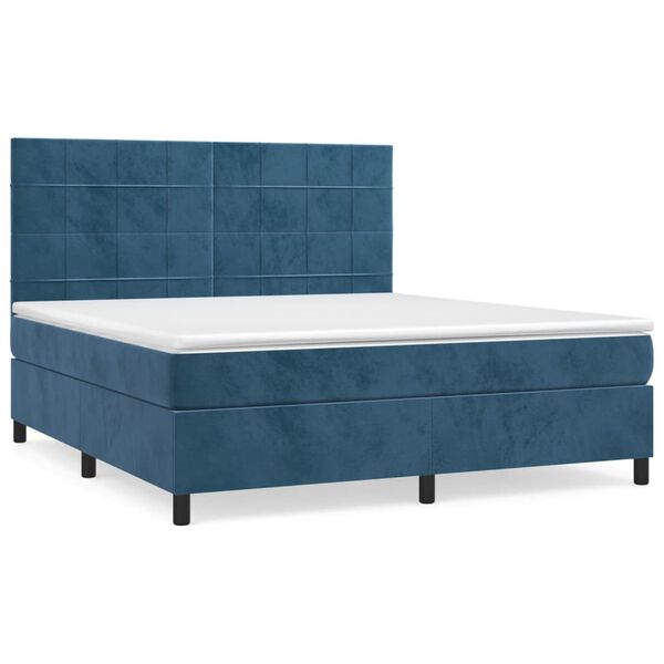 vidaXL Cama box spring con colch&oacute;n terciopelo azul oscuro 180x200 cm