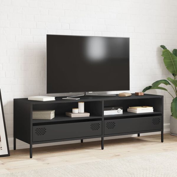 vidaXL Mueble para TV acero laminado en fr&iacute;o negro 135x39x43,5 cm