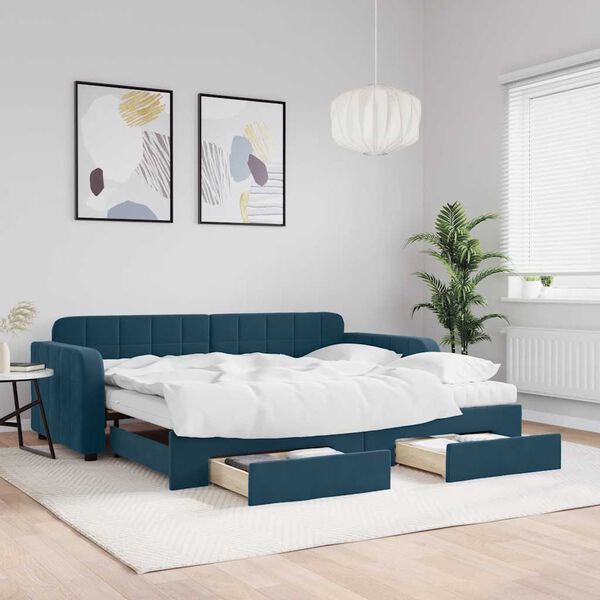 vidaXL Sof&aacute; cama nido con cajones terciopelo azul 90x200 cm