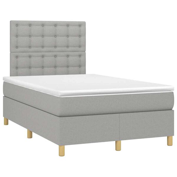 vidaXL Cama box spring con colch&oacute;n y LED tela gris claro 120x190 cm