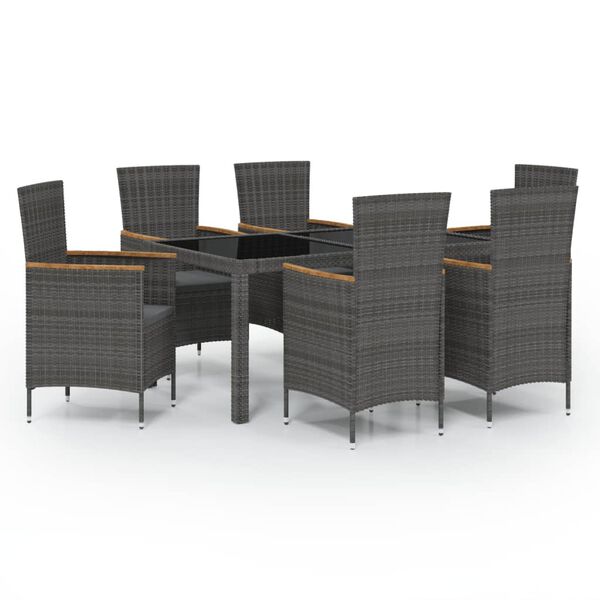 vidaXL Set de comedor jard&iacute;n 7 pzas cojines rat&aacute;n sint&eacute;tico negro gris