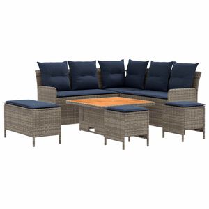 vidaXL Juegos de muebles 7 pcs Gris y azul marino Rat&aacute;n sint&eacute;tico