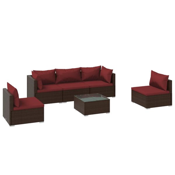 vidaXL Set muebles de jard&iacute;n 6 piezas y cojines rat&aacute;n sint&eacute;tico marr&oacute;n