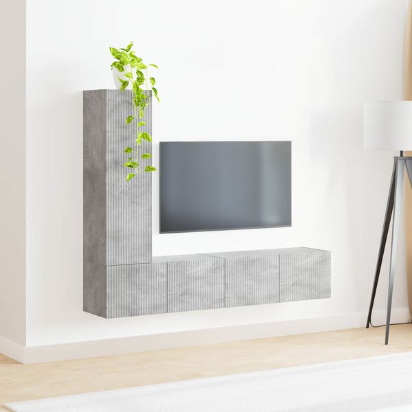 vidaXL Conjunto de mueble de TV 3 pcs Gris Concreto
