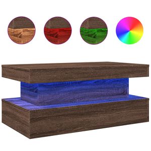vidaXL Mesa de centro con luces LED marr&oacute;n roble 90x50x40 cm