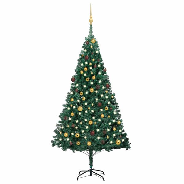 vidaXL &Aacute;rbol de Navidad preiluminado con luces y bolas verde 210 cm