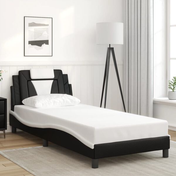 vidaXL Estructura de cama Viana con LED sin colch&oacute;n negro y blanco 90x190cm