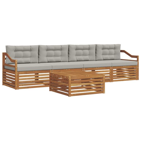 vidaXL Conjunto de sof&aacute;s de exterior 5 pcs Gris Natural y Claro