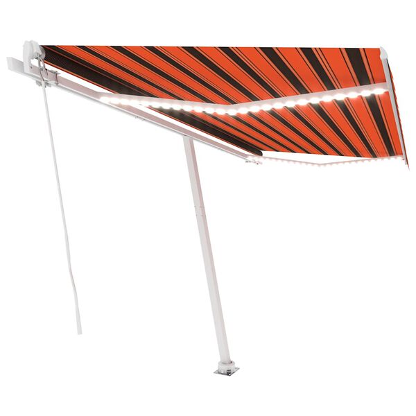 vidaXL Toldo retr&aacute;ctil manual con luz LED naranja y marr&oacute;n 400x350 cm