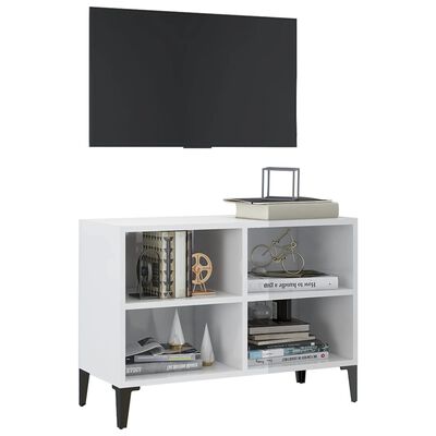 vidaXL Mueble de TV con patas de metal blanco brillante 69,5x30x50 cm