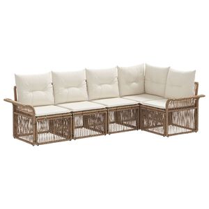 vidaXL Conjunto de sof&aacute;s de jard&iacute;n 5 uds. Beige rat&aacute;n sint&eacute;tico
