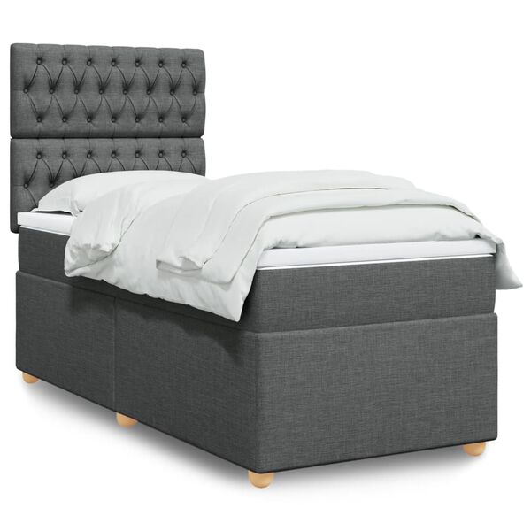vidaXL Cama box spring con colch&oacute;n tela gris oscuro 80x200 cm