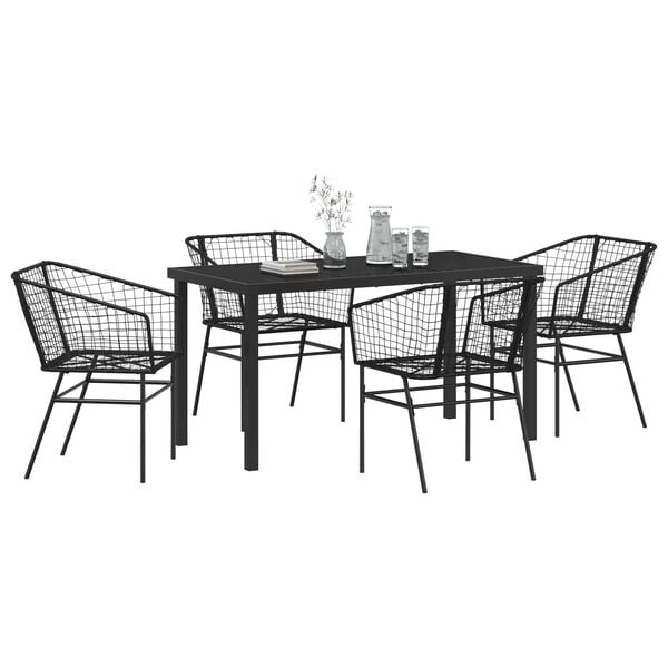 vidaXL Conjunto de Comedor de Jard&iacute;n 5 pcs Negro rat&aacute;n sint&eacute;tico