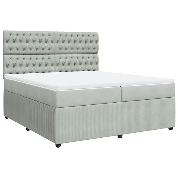 vidaXL Cama box spring con colch&oacute;n terciopelo gris claro 200x200 cm