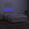vidaXL Cama box spring con colch&oacute;n y LED tela crema 120x200 cm