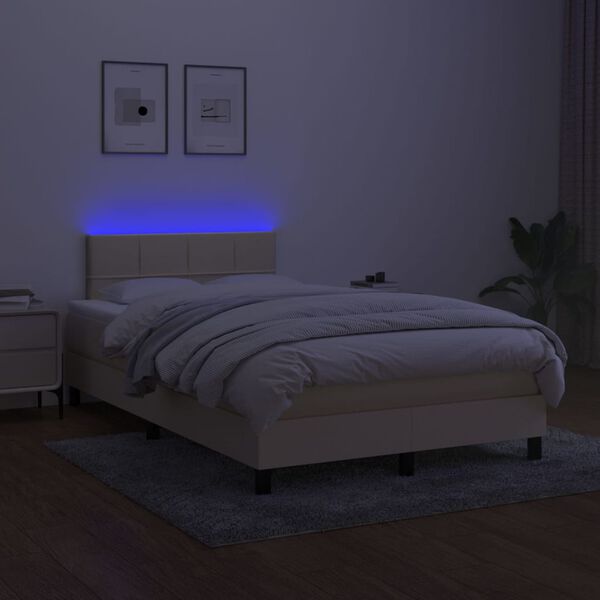 vidaXL Cama box spring con colch&oacute;n y LED tela crema 120x200 cm