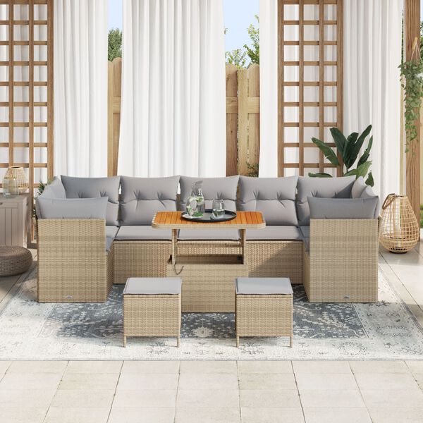 vidaXL Conjunto de sofá de jardín con cojín 10 pcs beige y gris claro