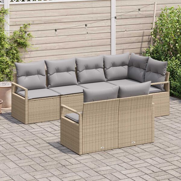 vidaXL Conjunto de sof&aacute;s de jard&iacute;n con coj&iacute;n 7 pcs Beige y Gris Claro