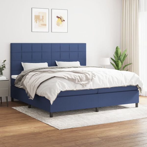vidaXL Cama box spring con colch&oacute;n tela azul 200x200 cm