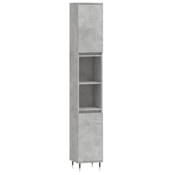 vidaXL Armario de ba&ntilde;o madera contrachapada gris hormig&oacute;n 30x30x190 cm