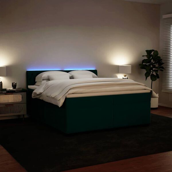 vidaXL Cama box spring con colch&oacute;n terciopelo verde oscuro 200x200 cm