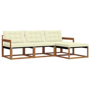 vidaXL Conjunto de sof&aacute;s de exterior con coj&iacute;n 4 pcs Natural y Crema