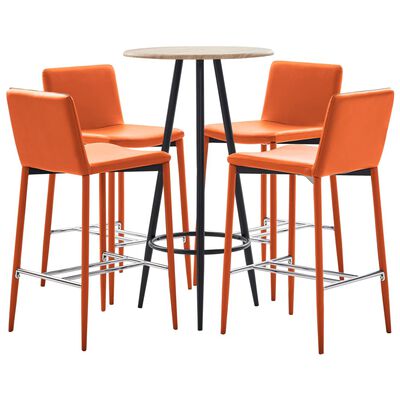 vidaXL Juego de mesa alta y taburetes 5 piezas cuero sintético naranja