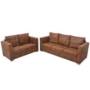 vidaXL Juego de sof&aacute;s 2 piezas cuero artificial de ante