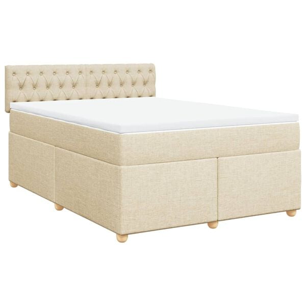 vidaXL Cama box spring con colch&oacute;n tela color crema 160x200 cm