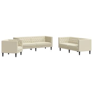 vidaXL Juego de sof&aacute;s Chesterfield 3 piezas cuero sint&eacute;tico crema