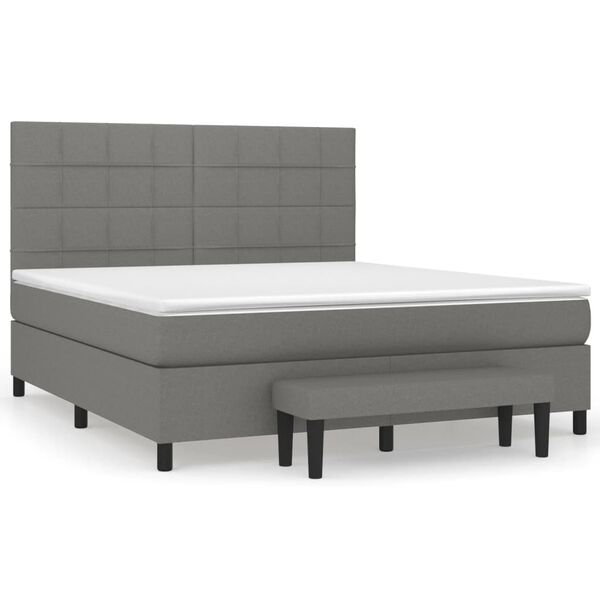 vidaXL Cama box spring con colch&oacute;n tela gris oscuro 180x200 cm