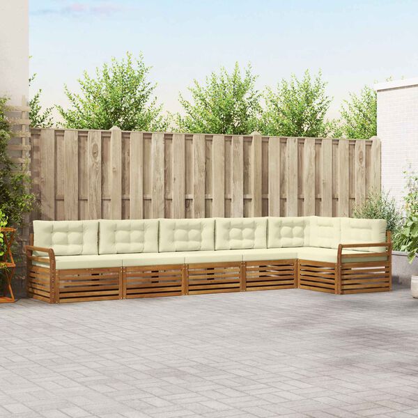 vidaXL Conjunto de sof&aacute;s de exterior con coj&iacute;n 6 pcs Natural y Crema