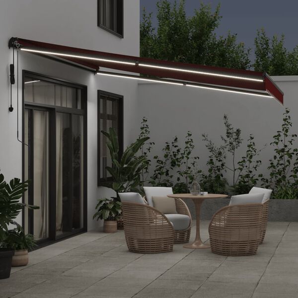 vidaXL Toldo retr&aacute;ctil autom&aacute;tico con LEDs color burdeos 400x350 cm
