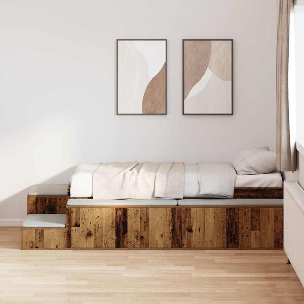 vidaXL Cama con almacenamiento Madera Vieja 90 cm Madera contrachapada