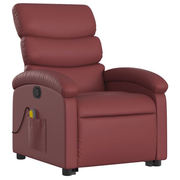 vidaXL Sill&oacute;n reclinable de masaje de pie cuero artificial rojo tinto