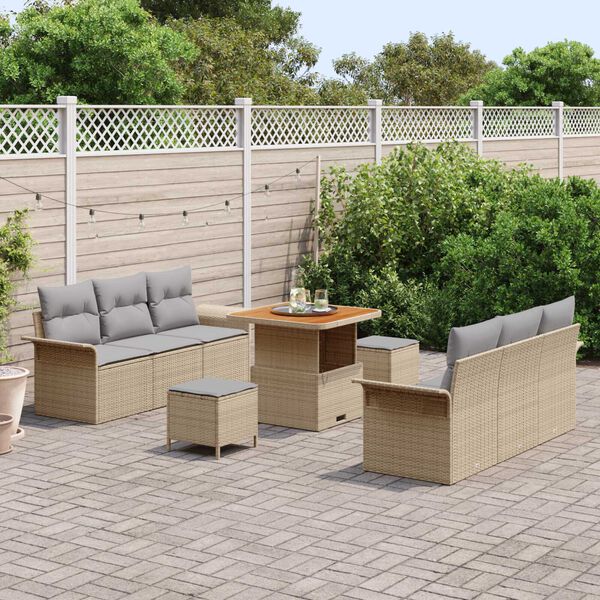 vidaXL Conjunto de sof&aacute; de jard&iacute;n con coj&iacute;n 9 pcs Beige y Gris Claro