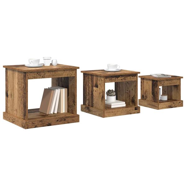 vidaXL Mesa de Caf&eacute; 3 pcs Madera Vieja Madera contrachapada