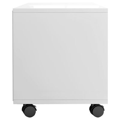 vidaXL Mueble de TV con ruedas contrachapada blanco brillo 90x35x35 cm