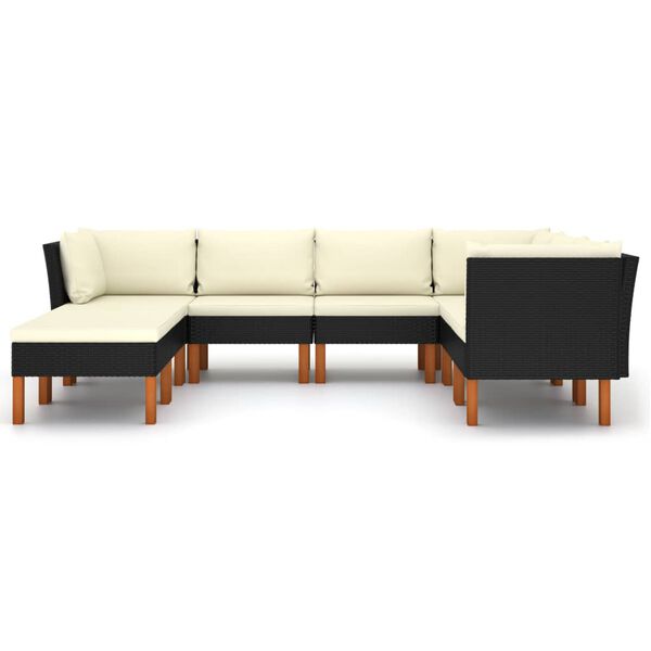 vidaXL Set de muebles de jard&iacute;n 8 pzas cojines rat&aacute;n sint&eacute;tico negro