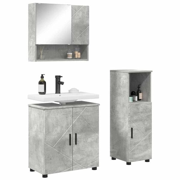 vidaXL Juego de muebles de ba&ntilde;o con almacenamiento 3 pcs Gris hormig&oacute;n