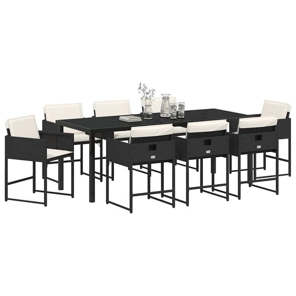 vidaXL Conjunto de Comedor de Jard&iacute;n 9 pcs Negro rat&aacute;n sint&eacute;tico