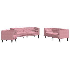 vidaXL Set de sof&aacute;s Chesterfield con cojines 3 piezas terciopelo rosa