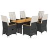 vidaXL Set de comedor de jard&iacute;n 7 pzas y cojines rat&aacute;n sint&eacute;tico negro