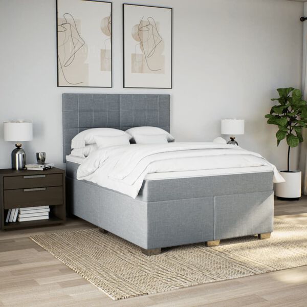 vidaXL Cama box spring con colch&oacute;n tela gris claro 160x200 cm