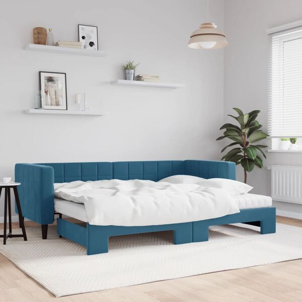 vidaXL Sof&aacute; cama nido con colch&oacute;n terciopelo azul 80x200 cm